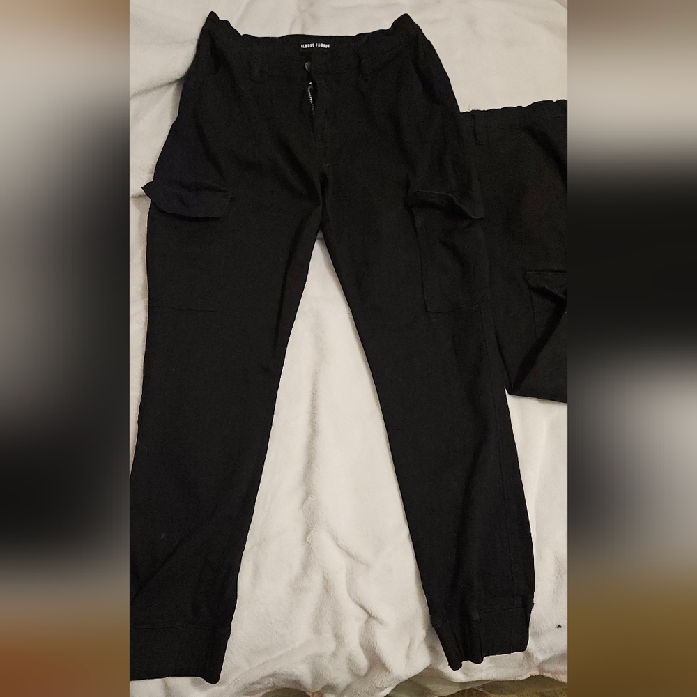 Almost Famous Pants Black Caro With Stretch & Elastic Ankles Size M Bundle Of 2